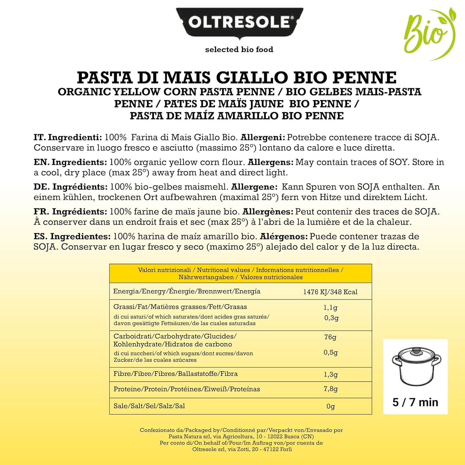 Pasta di Mais Giallo Biologica Italiana Gluten Free, Formato Penne – glutenfreie Pasta, 100 % Farina di Mais Giallo Bio, vegan, 3 Packungen von 350 g