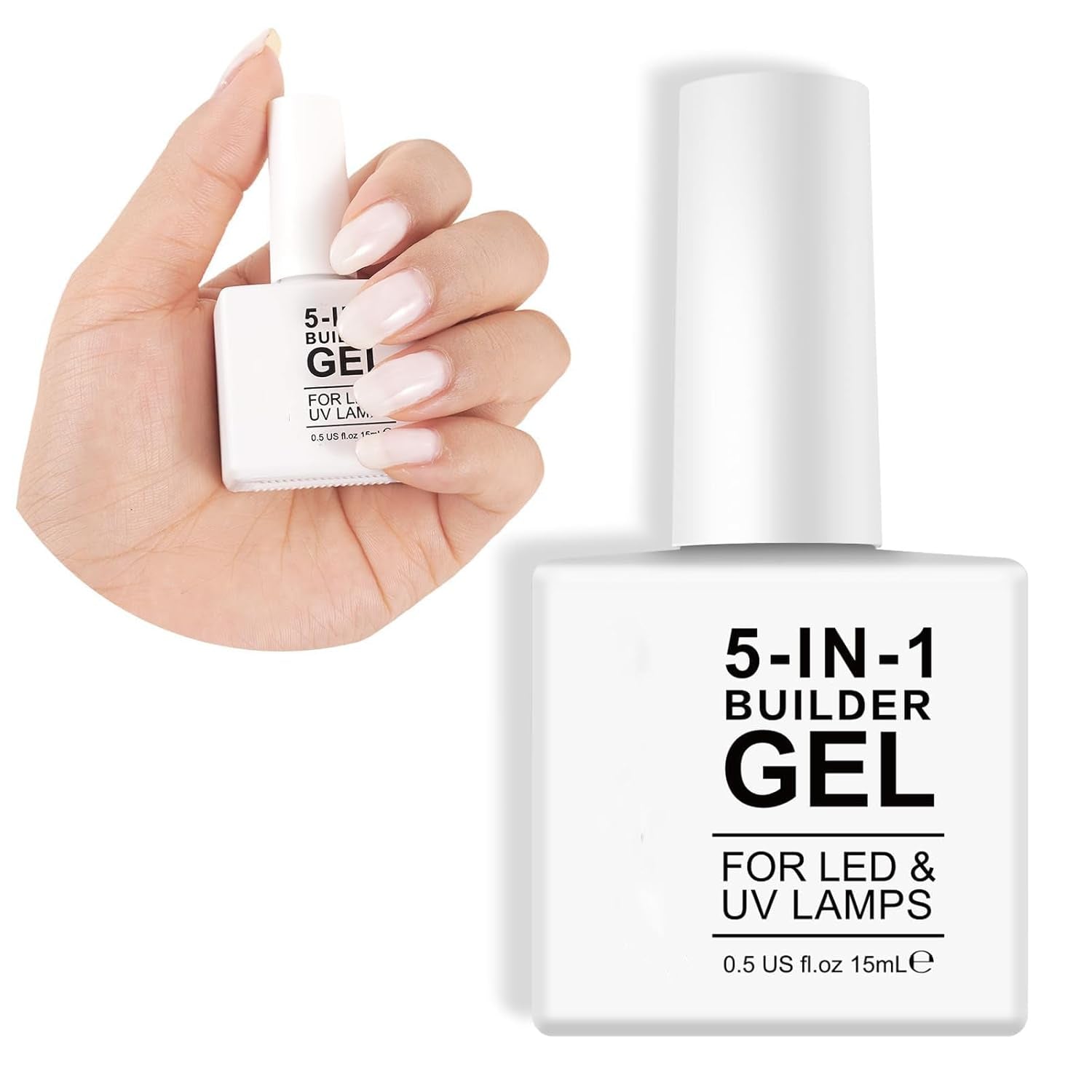 Builder 5 in 1 Aufbaugel 15 ml, Nagelaufbaugel, Nagelaufbaugel, UV/LED-Nagelverlängerungs-Nagellack, Verlängerungen, Nagelkunst, Aufkleber, Gel, Nagelaufbaugel (weiß)