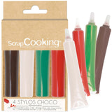 Scrapcooking – Set mit 4 weihnachtlichen Schokoladen-Buntstiften – Braun, Weiß, Grün und Rot – Essbare Farbe – Lebensmittelfarbe zum Schreiben – Schreiben und Zeichnen auf Desserts, Kuchen und Keksen – 7060