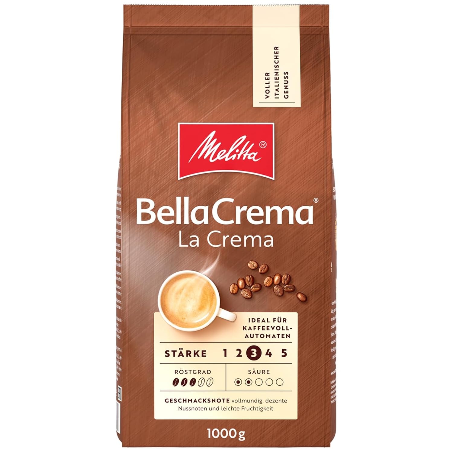 3 Melitta BellaCrema La Crema Kaffeebohnen, mittlere Röstung, je 1 kg