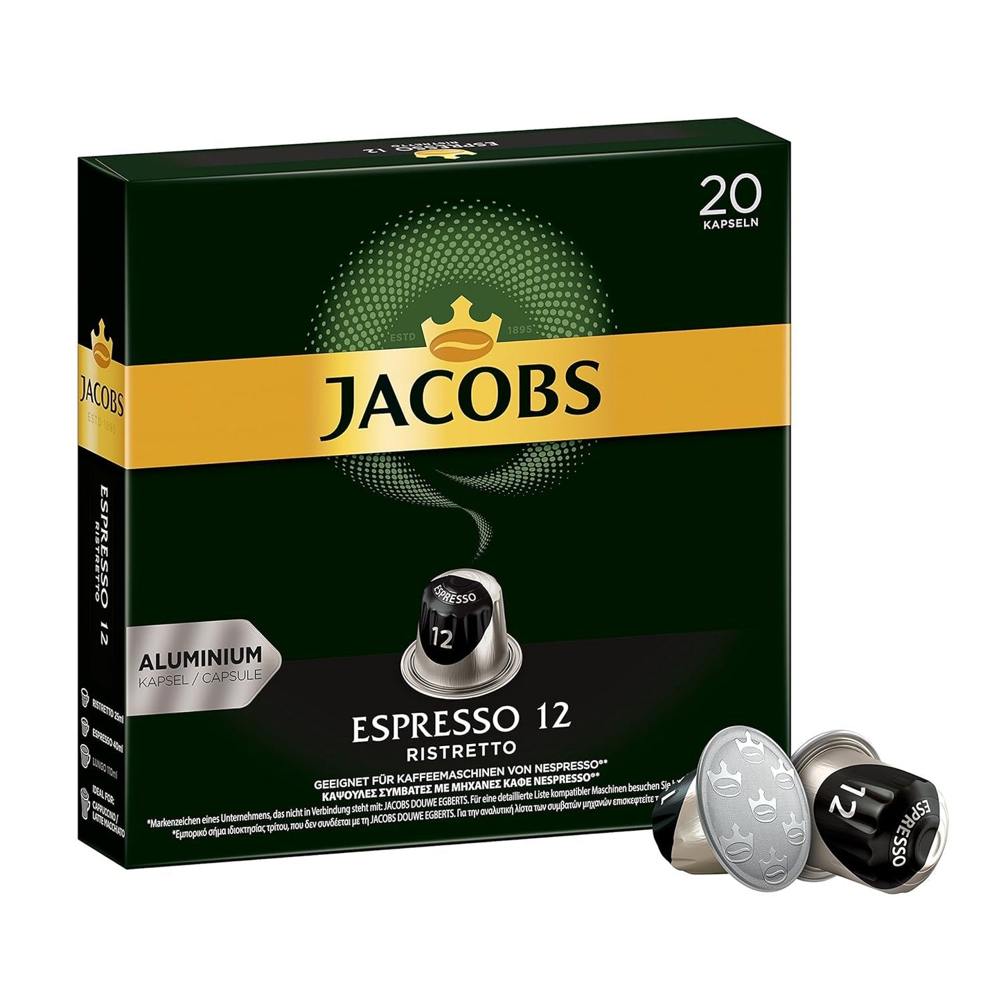 Kaffeekapseln Espresso Ristretto, Intensität 12 von 12, 10 x 20 Getränke & Kaffeekapseln Lungo Decaffeinato- Intensität 6- 200 Nespresso-kompatible Kapseln, 10er Pack, 10 x 20 Getränke