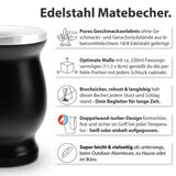 Mate Bio-Teeset ● 3 Sorten Mate + doppelwandiger Mate-Becher aus Edelstahl + Bombilla + Zubereitungsanleitung (schwarz)
