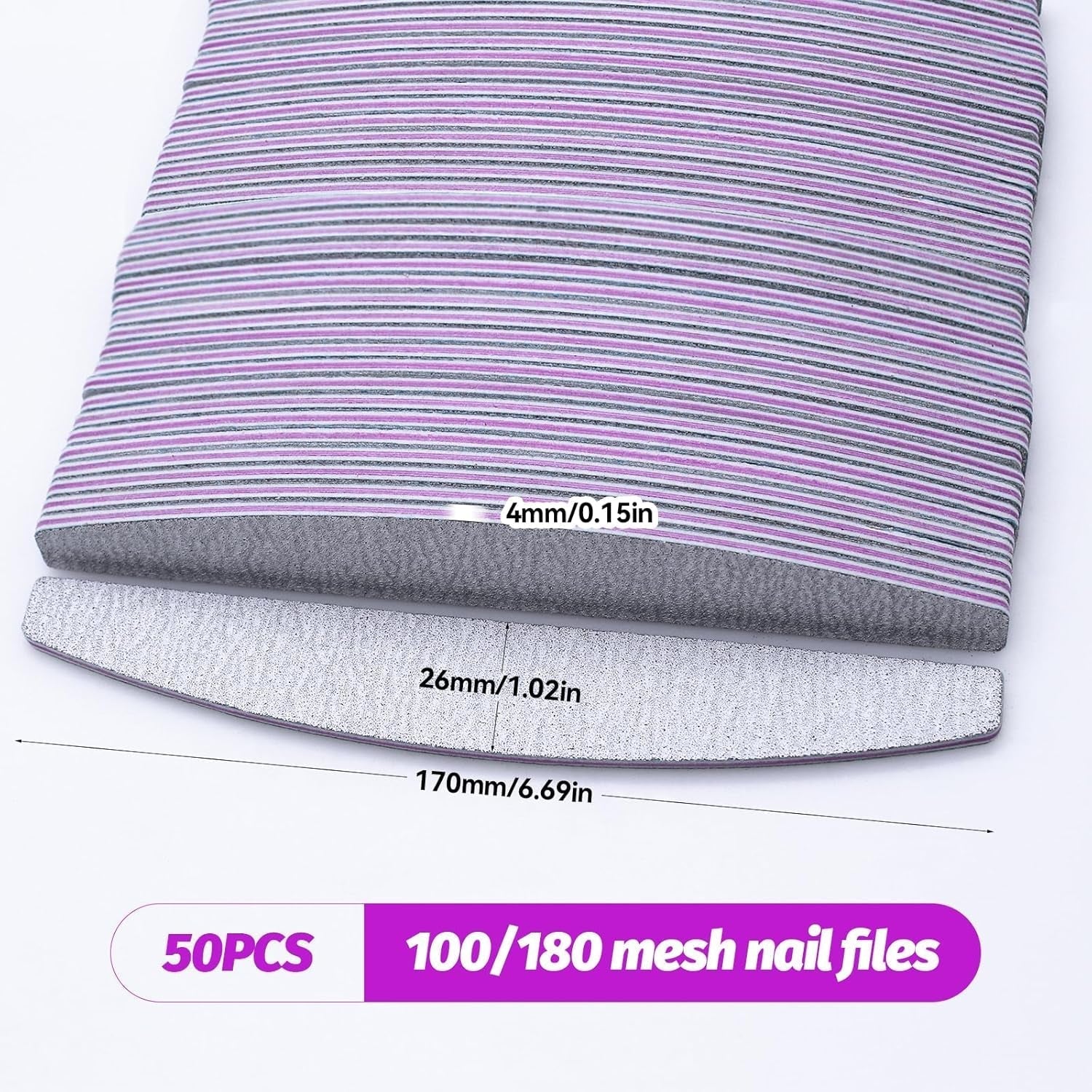 50 Stück Nagelfeile 100/180, Halbmond Nagelfeilen Für Gelnägel, Doppelseitige Nagelfeilen Set, Nagelfeile, Körnung Einweg-Nagelfeile Für Nagelstudios DIY Nail Art Zuhause, Weiß