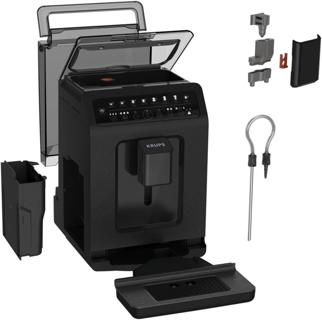 Krups EA897B Evidence ECOdesign automatische Espressomaschine, automatische Espresso- und Cappuccino-Funktion, Quattro Force-Technologie, One-Touch-Milchbecher, 8 Voreinstellungen, Milchsystem, 1450 W