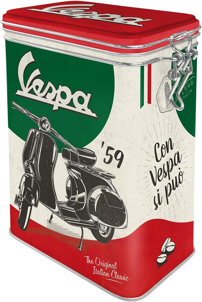 Nostalgic-Art Retro-Kaffeedose, 1,3 l, Vespa – italienischer Klassiker – Geschenkidee für Roller-Fans, Original-Lizenzprodukt (OLP), Vintage-Design-Werkstatt-Dekoration, Vintage-Design-Werkstatt-Dekoration, Aufbewahrungsboxen für Lebensmittel, Naty Shop Standardtitel