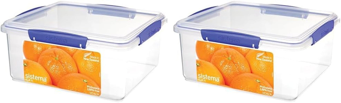 KLIP IT System Vorratsdose für Lebensmittel, 5 Liter, stapelbar, auslaufsicher, Vorratsdose mit Deckel, für Kühl-/Gefrierschrank geeignet, BPA-freier Kunststoff, blaue Klammern, 1 Stück (2 Stück), Naty Shop Lebensmittel-Aufbewahrungsboxen Standardtitel
