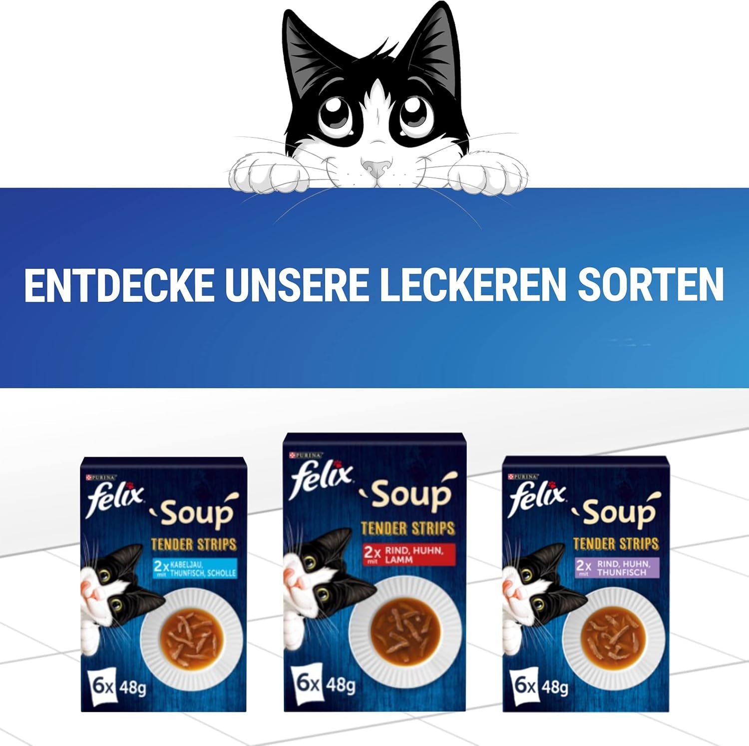 Felix Suppenstreifen, Katzensuppe, gemischte Sorte, 8er Pack (8 x 6 Beutel à 48g)