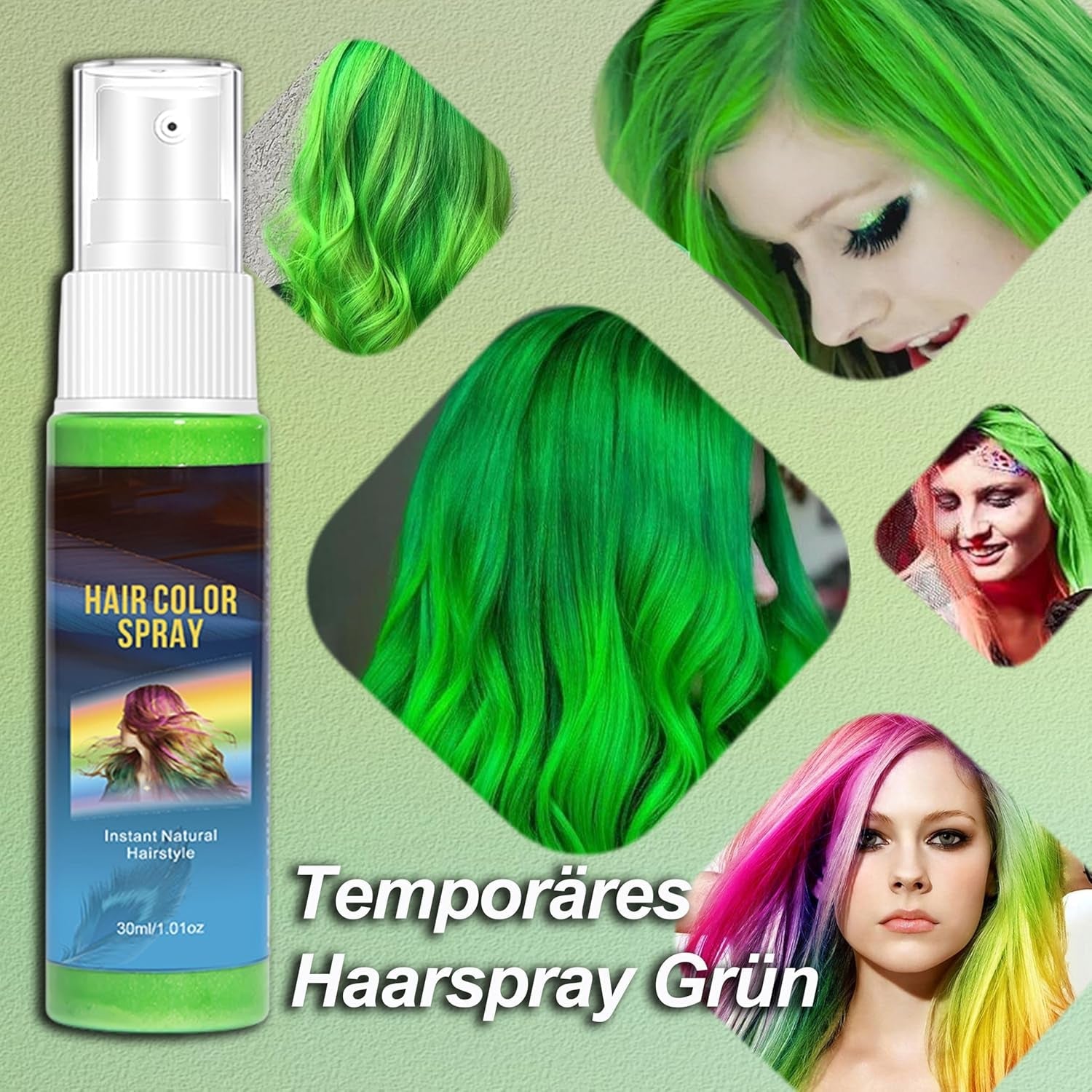 Haarspray-Farbe – 30 ml temporäres grünes Haarfärbespray, natürliches Haarfärbemittel, temporäres Haarfärbespray, waschbare Haarfärbemittel für Party, Cosplay, Halloween (grün), Naty Shop Haarfärbemittel
