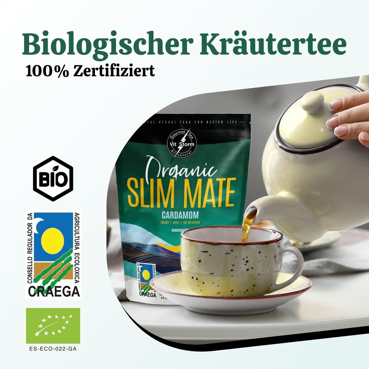 VITSTORM® Slim Tea Kardamom – BIO Yerba Mate Tee – Entgiftungs- und Diuretika-Tee – 100 g
