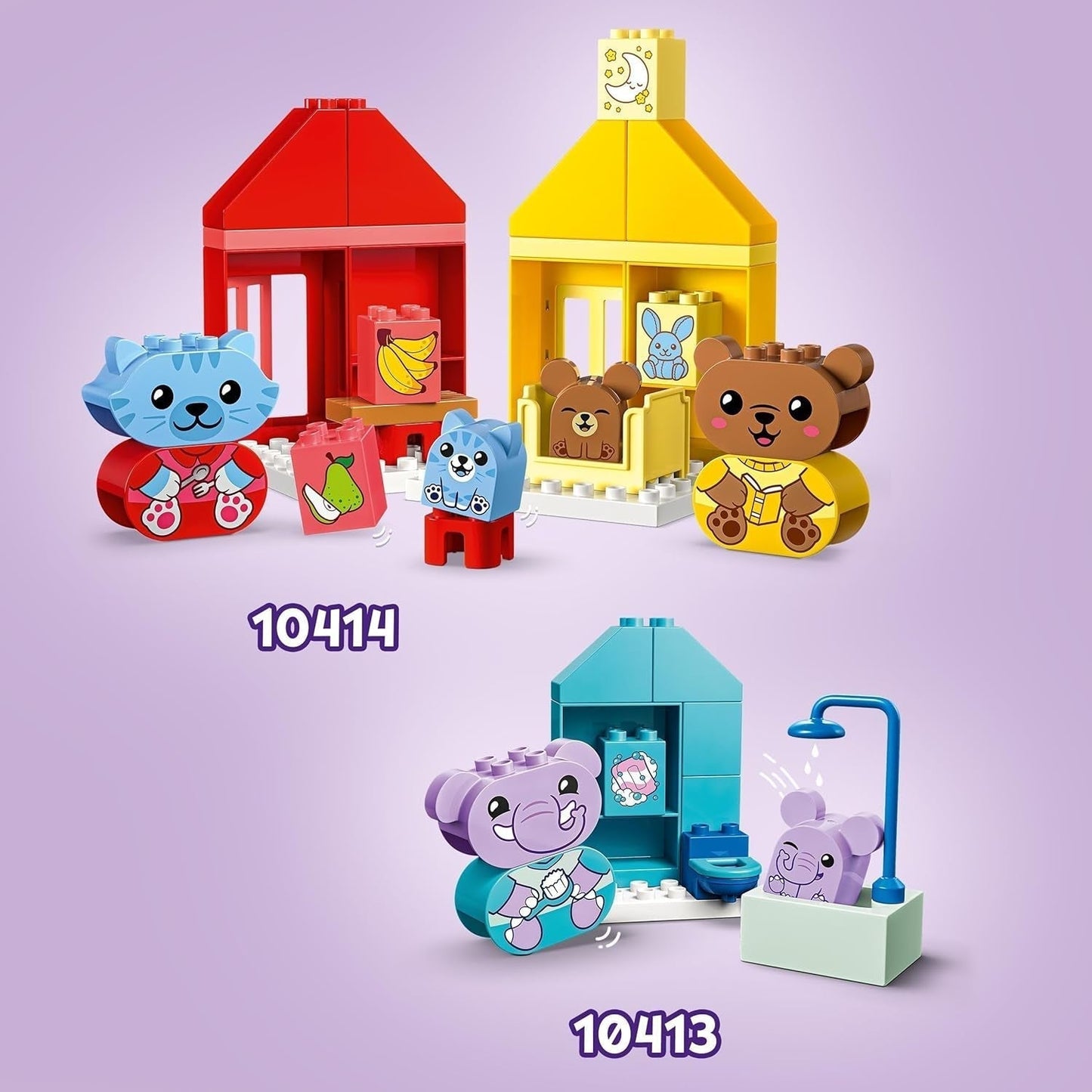 LEGO DUPLO Alltagsroutinen: Essen & Schlafenszeit, Kleinkind-Lernspielzeug zur Förderung der sozialen und emotionalen Entwicklung, mit 4 Tierfiguren, Geschenk für Kinder ab 18 Monaten 10414 Bausets Besuchen Sie den LEGO-Store
