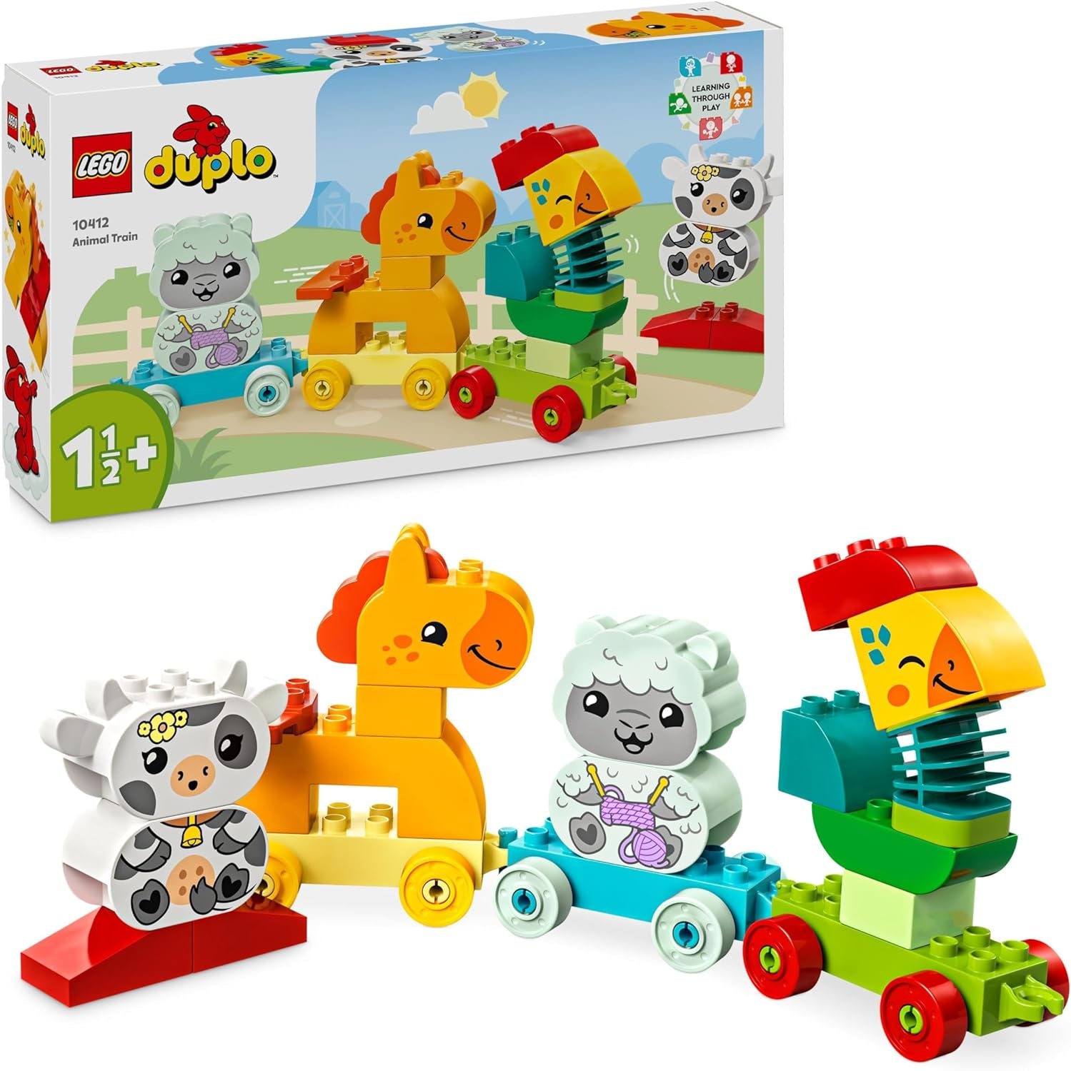 LEGO DUPLO Tiereisenbahn, Spielzeugeisenbahn auf Rädern, kreatives Bauen und Umbauen von Tierfiguren, Lernspielzeug für Kleinkinder, Geburtstagsgeschenk für Tierliebhaber, Mädchen und Jungen ab 1½ Jahren, 10412 Bausets. Besuchen Sie den LEGO-Store Single