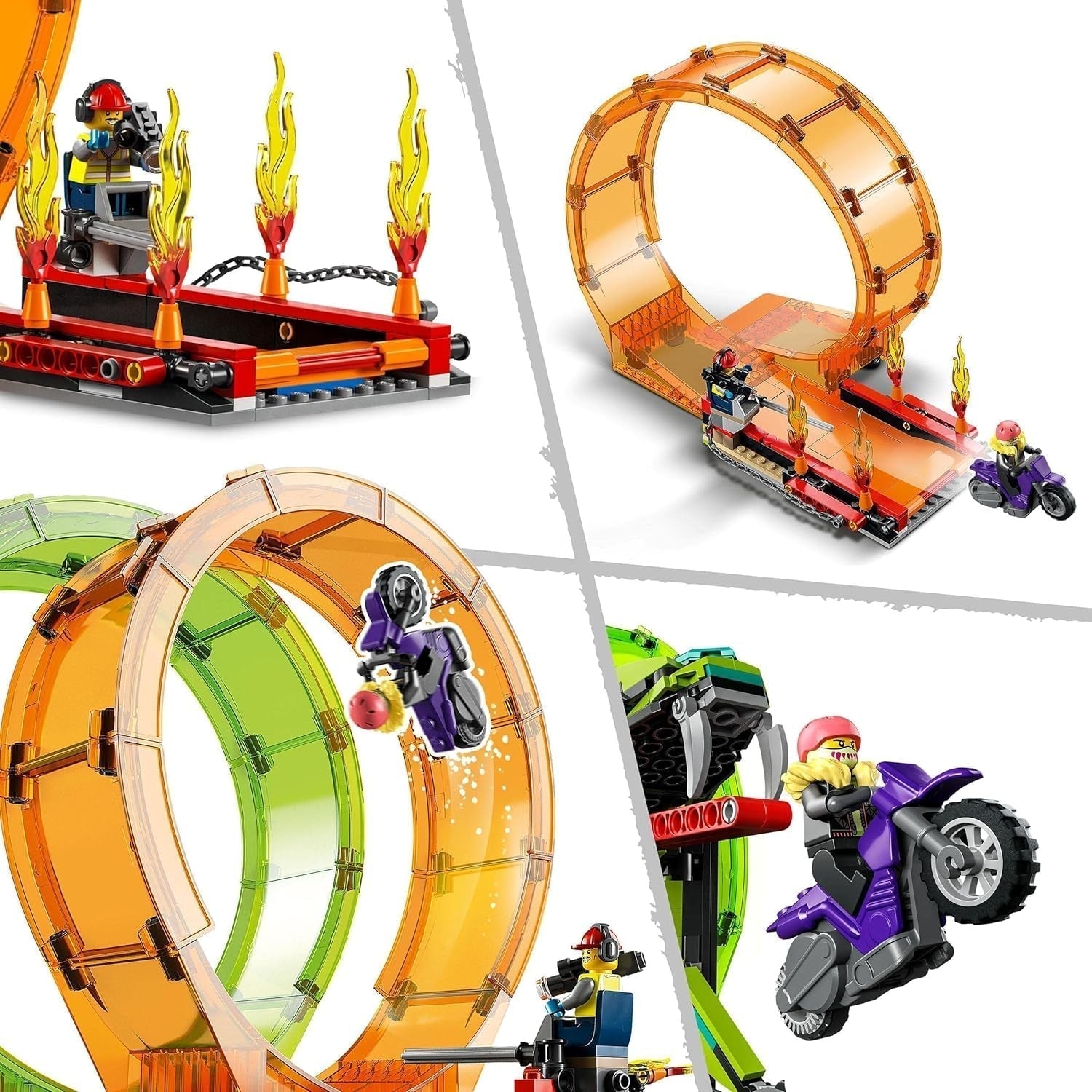LEGO 60339 City Stuntz Stuntz Show Doppellooping-Set, inkl. Rampe, Monstertruck, 2X Motorrad und 7 Minifiguren, Spielzeug für Kinder ab 7 Jahren Bausets Besuche den LEGO-Store