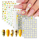 12 Blatt Nagelaufkleber mit 3D-Effekt, UV-härtend, langlebig, Blumen-Nagelaufkleber, gelb-weiße Gänseblümchen-Nagelkunstaufkleber