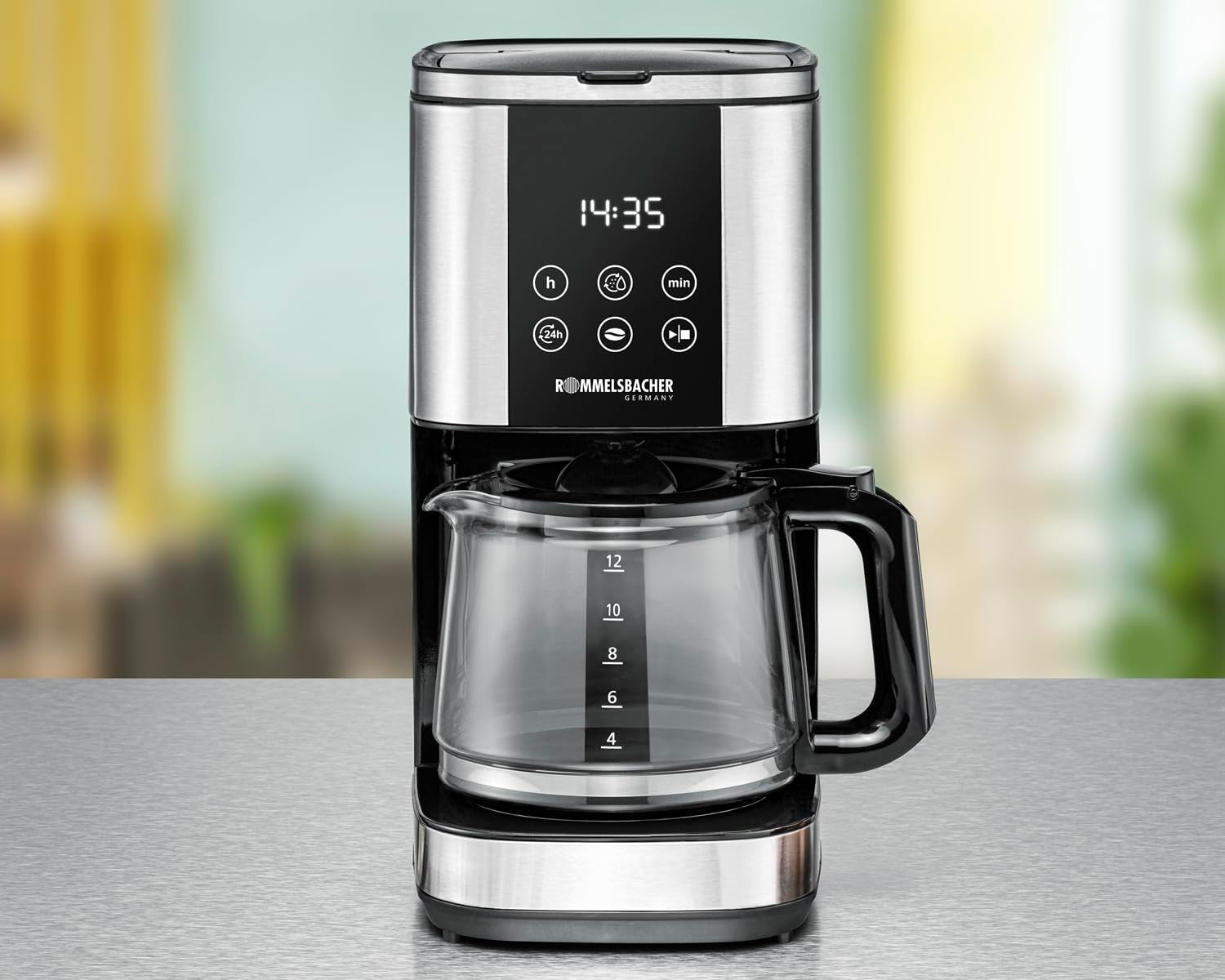 Rommelsbacher FKM 1000 Filter-Espressomaschine – 1,5 Liter Wassertank für 12 Tassen Kaffee, Glaskaraffe, Startvorwahl, Warmhaltefunktion, Aromafunktion, herausnehmbarer Filterhalter 1x4