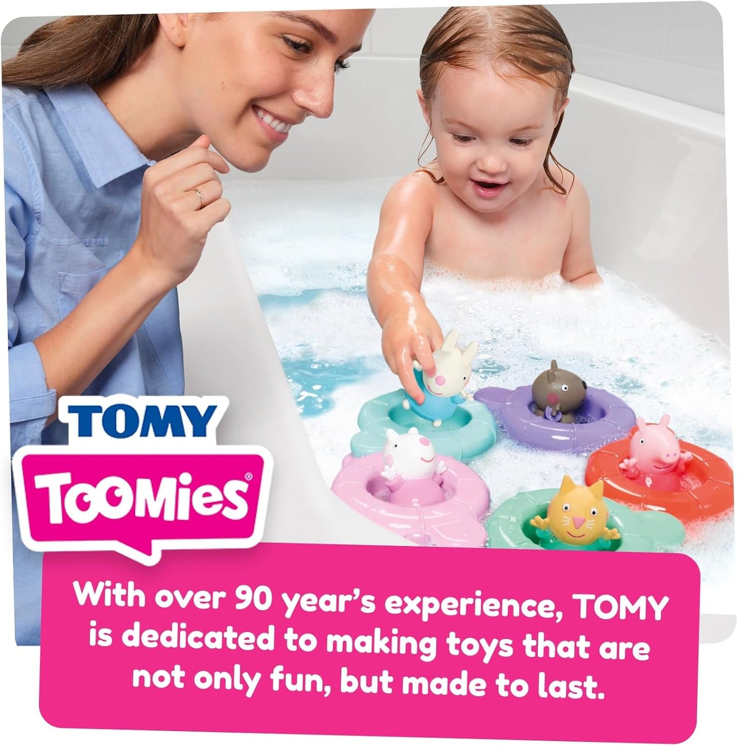 Tomy Toomies Peppa's Pool Party – 5 Becher mit Verbindungsring mit 5 Spielzeugen für Kinder Peppa Pig & Friends Water Squirter – Badespielzeug +18 Monate – Kinderbadespielzeug und Poolspielzeug Bebe Toys Naty Shop