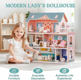 Puppenhaus aus Holz mit Möbeln und Zubehör, Spielhaus für Mädchen, Kinderspielzimmer, Spielzeug, Puppenhäuser, Naty Shop