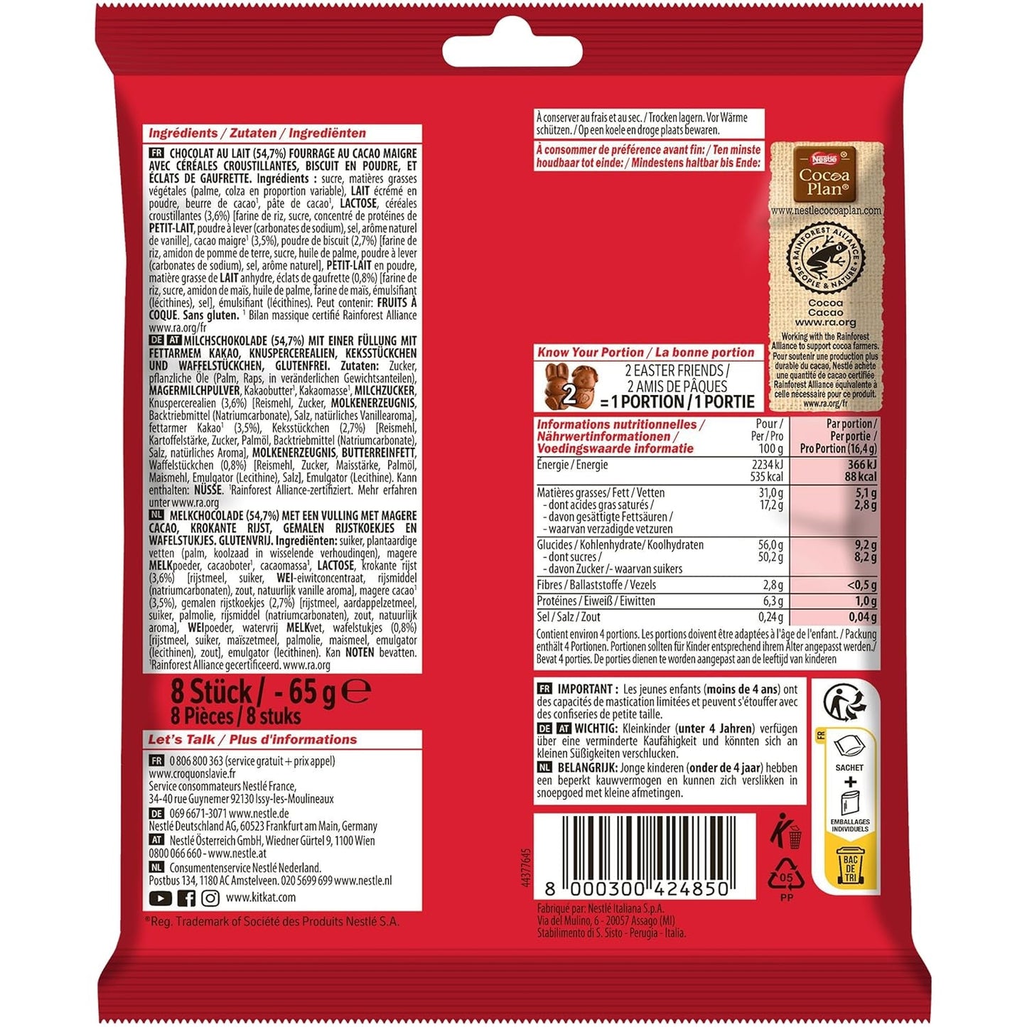 NESTLÉ Easter Friends Mini-Osterfiguren aus Vollmilchschokolade mit knusprigen Stücken, 2er-Pack (1 x 65 g)