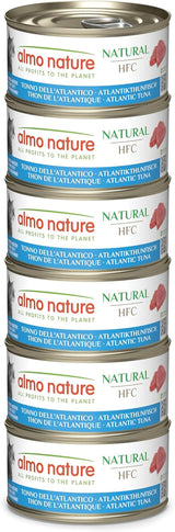 Almo Nature HFC Natural – Nassfutter für erwachsene Katzen – Atlantischer Thunfisch – menschliche Qualität, glutenfrei und Monoprotein – 6 x 70 g