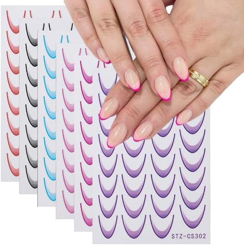 French Tip Nagelaufkleber – 6 Blatt selbstklebende Nail Art Schablonen – Nagelzubehör und Dekoration