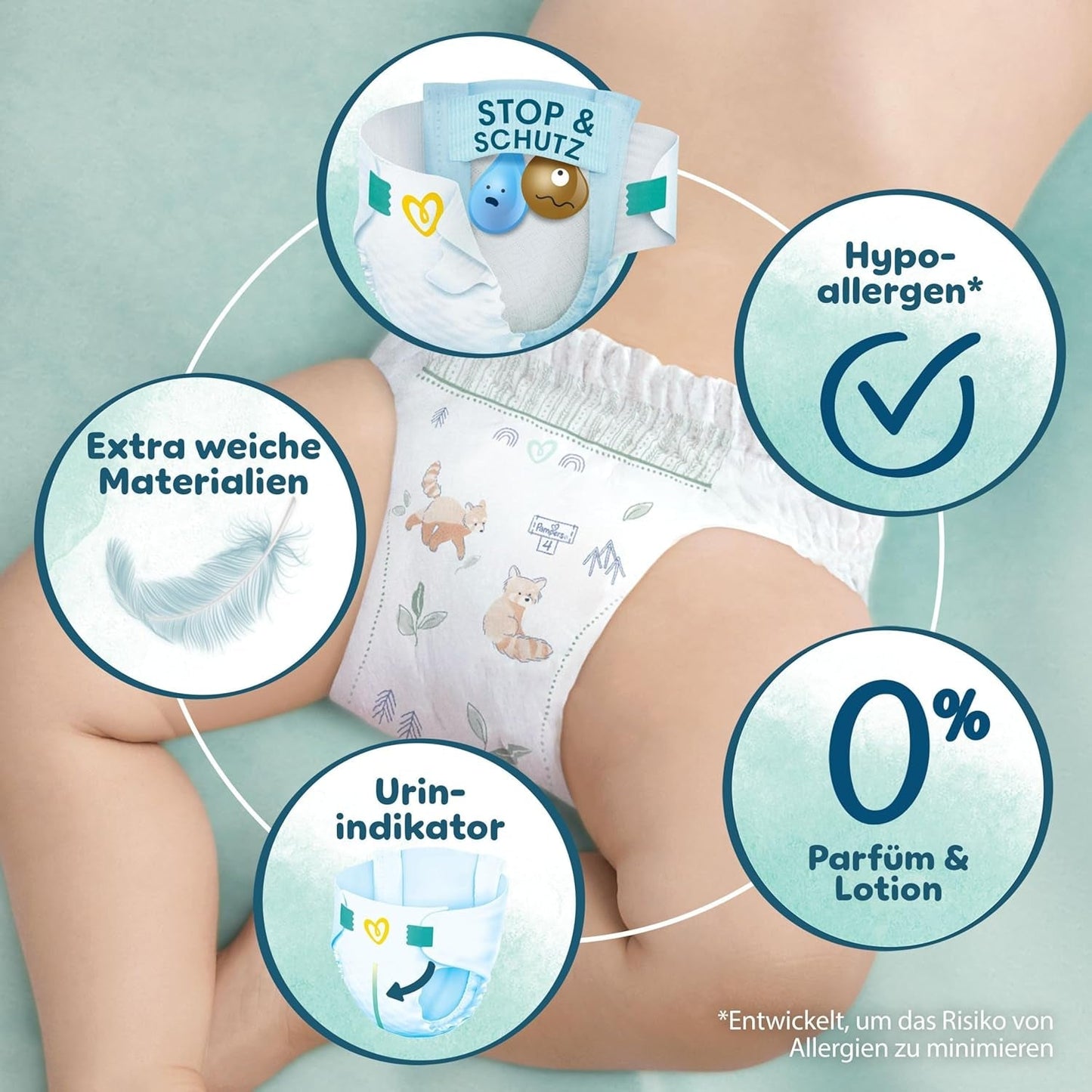 Pampers Harmony Windeln, Größe 4, 174 Windeln, 9 kg–14 kg, sanfter Hautschutz mit 100 % Pampers-Schutz
