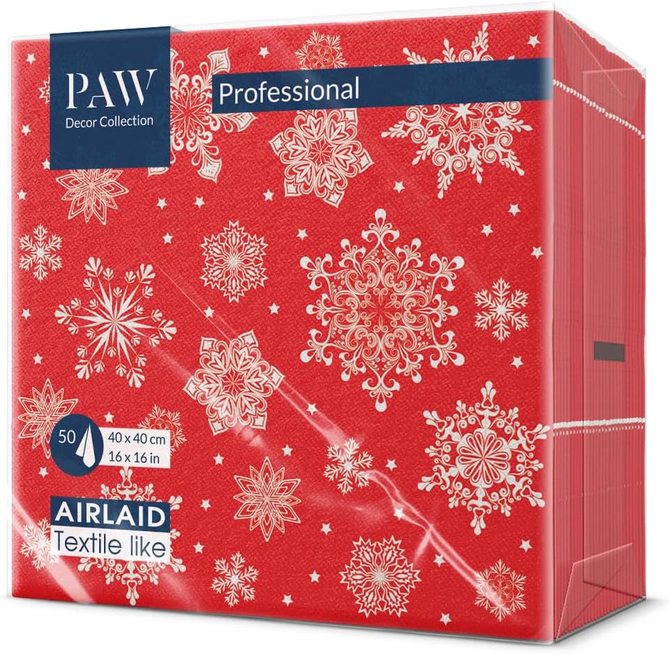 PAW – Airlaid-Servietten (40 x 40 cm) I 50 Stück I Perfekt für Weihnachten, Winter, Feiertage I Tischdekorationen für Heiligabend I Airlaid-Servietten in Stoffoptik Winterzweige I Winterzweige