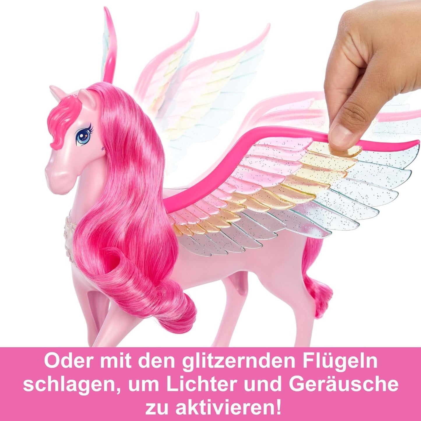 Barbie A Hidden Magic Pegasus – interaktives Spielzeug mit Lichtern und Geräuschen, 10 Zubehörteile, Regenbogenflügel, für Kinder ab 3 Jahren, HLC41 Naty Shop Dolls