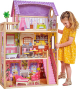 KidKraft Kayla Holzpuppenhaus mit Möbeln und Zubehör, 3-stöckiges Spielset für 30-cm-Puppe, Spielzeug für Kinder ab 3 Jahren, 65092 – Exklusiv bei Amazon