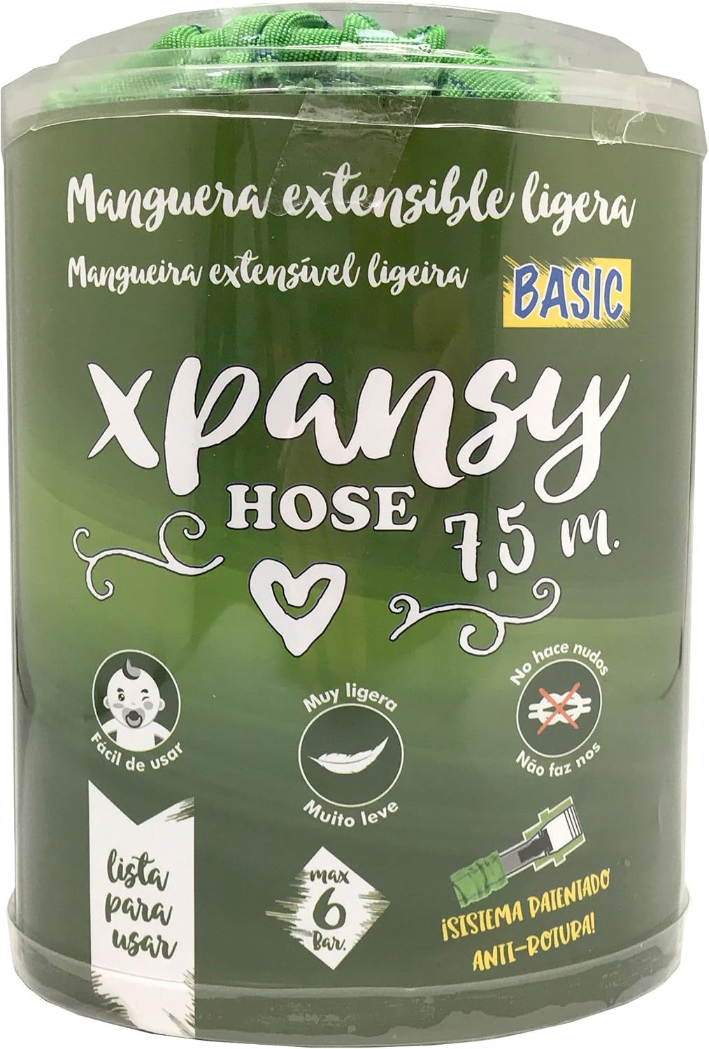 C2607A Hose Basic – Ausziehbarer Schlauch mit Wasserdruck, grün, 7,5 Meter