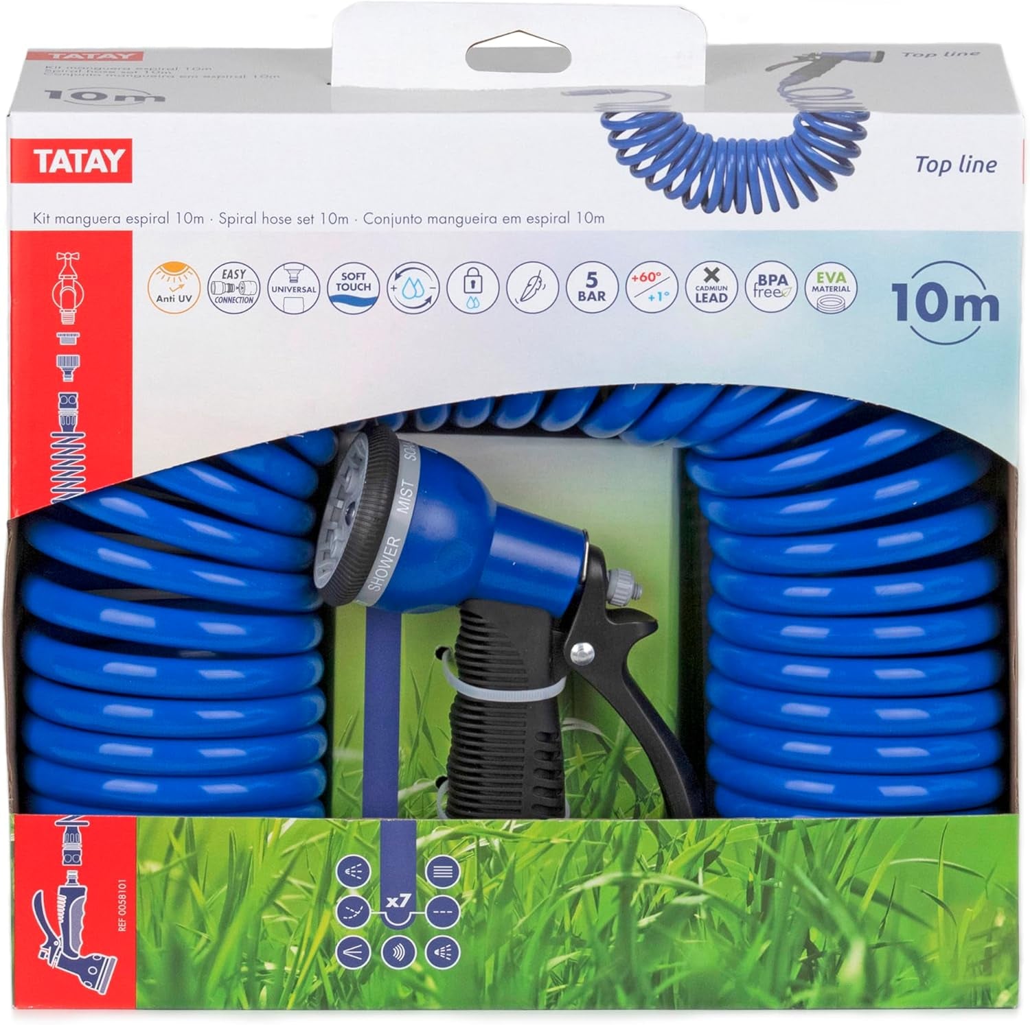 TATAY Spiralschlauch-Set 10 m mit Kunststoffzubehör mit UV-Schutz, ideal für Terrassen und kleine Gärten.