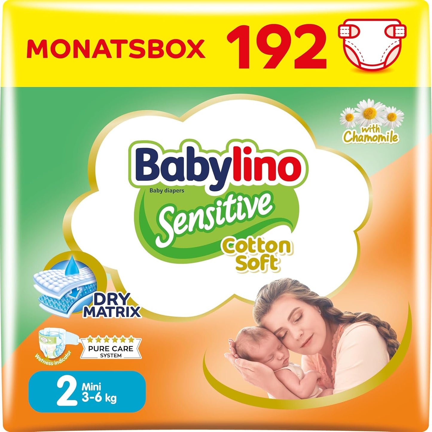 Windeln für empfindliche Babys, Größe 2, Mini (3-6 kg), 192 Windeln