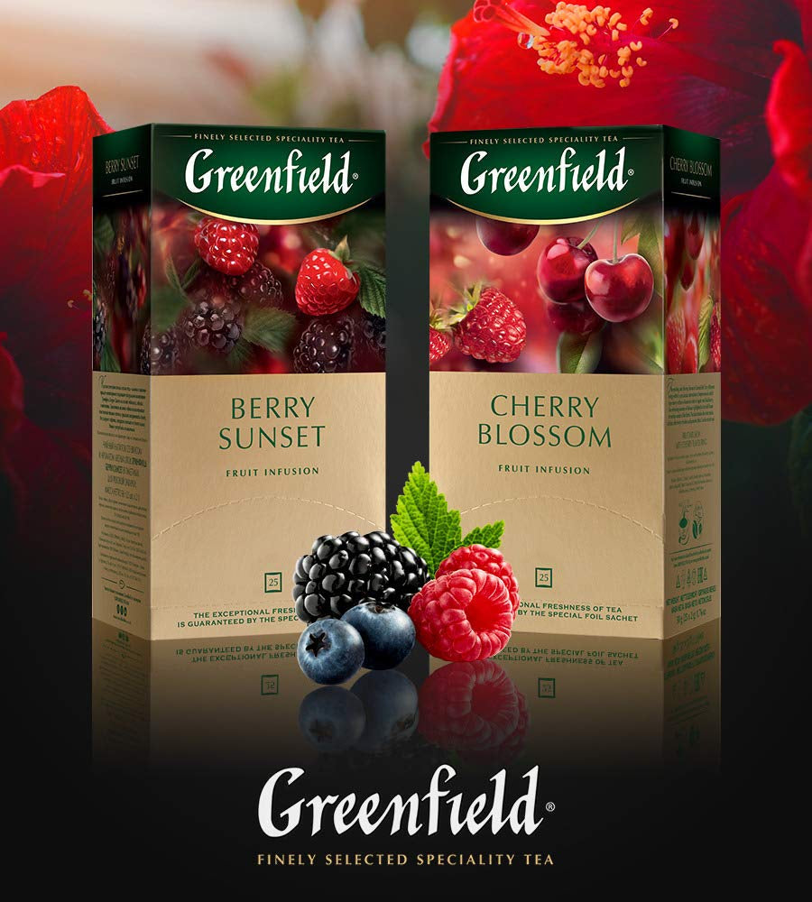 Greenfield-Kirschblüte, Hibiskus, Hagebutte, Apfel, Himbeere, Brombeere, Teebeutel (2G x 25), 50G