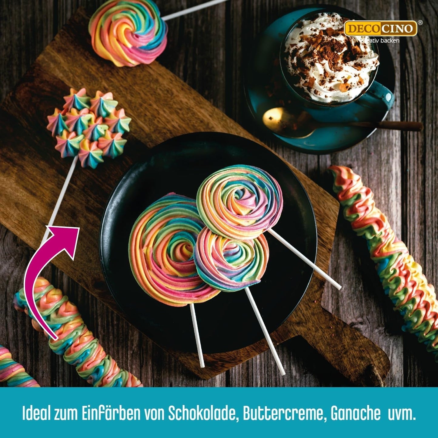 Decocino Fettlösliche Farbpaste 6er-Set – 6 x 15 g – Lebensmittelfarbe in Rot, Weiß, Grün, Gelb, Blau und Schwarz, ideal zum Einfärben von Kuchen, Fondant und Cremes – Azo- und glutenfrei