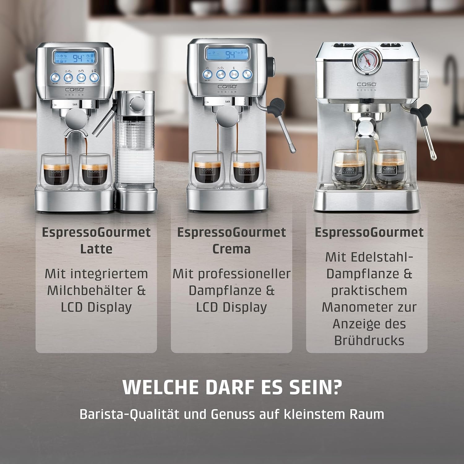 CASO EspressoGourmet Crema – Siebträger-Espressomaschine mit Milchaufschäumer, Espresso, Cappuccino, Edelstahl-Siebträger, ULKA 20-bar-Pumpe, Kaffeemaschine, gemahlener Kaffee, ESE-Kapseln