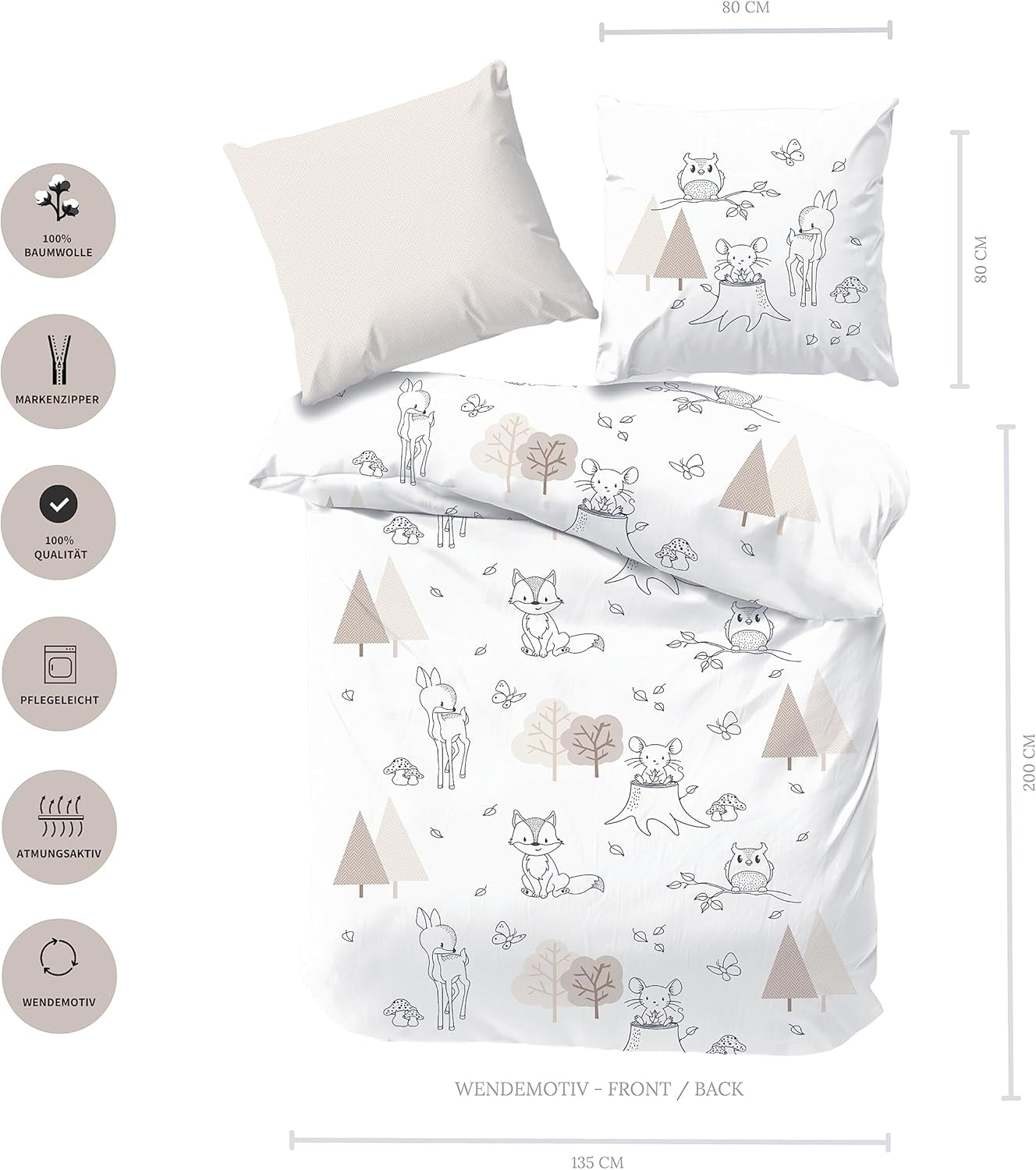 Kinderbettwäsche, Fuchs, Eule und Waldtiere, 100 % Baumwolle. Bettwäsche – Kinder Naty Shop