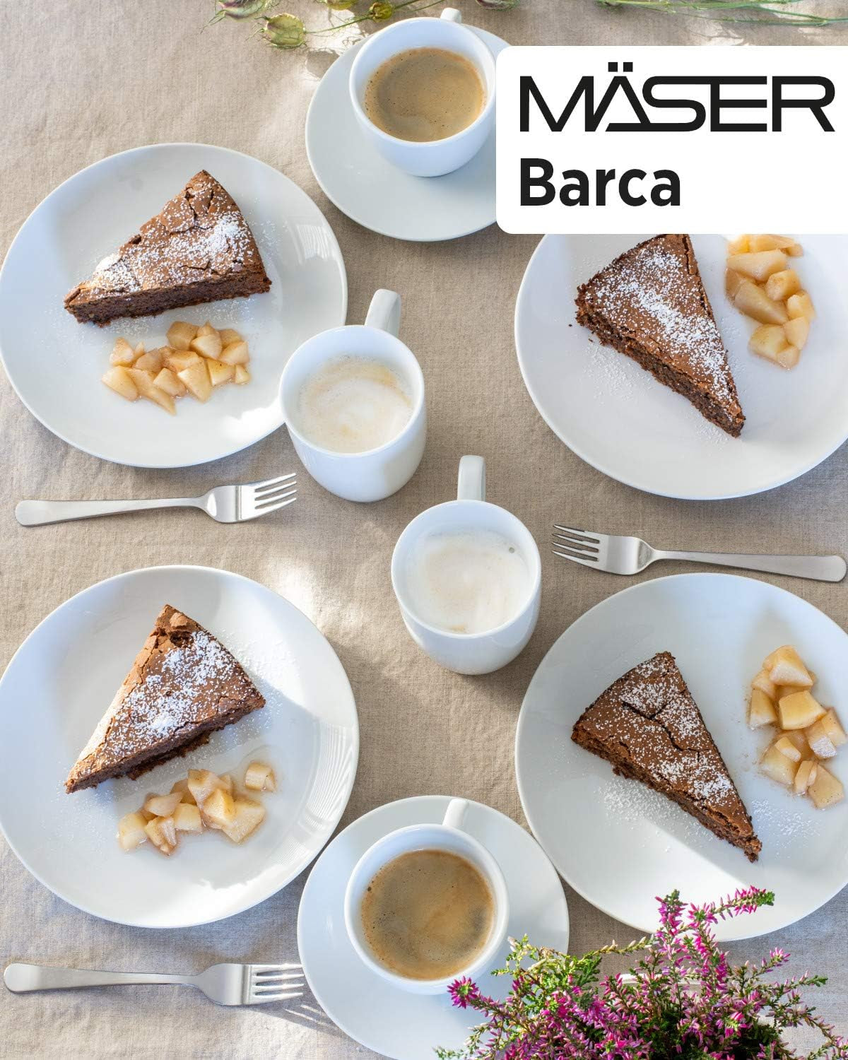 Mäser Barca Geschirrset für 6 Personen, 12er-Set, Porzellan, weiß