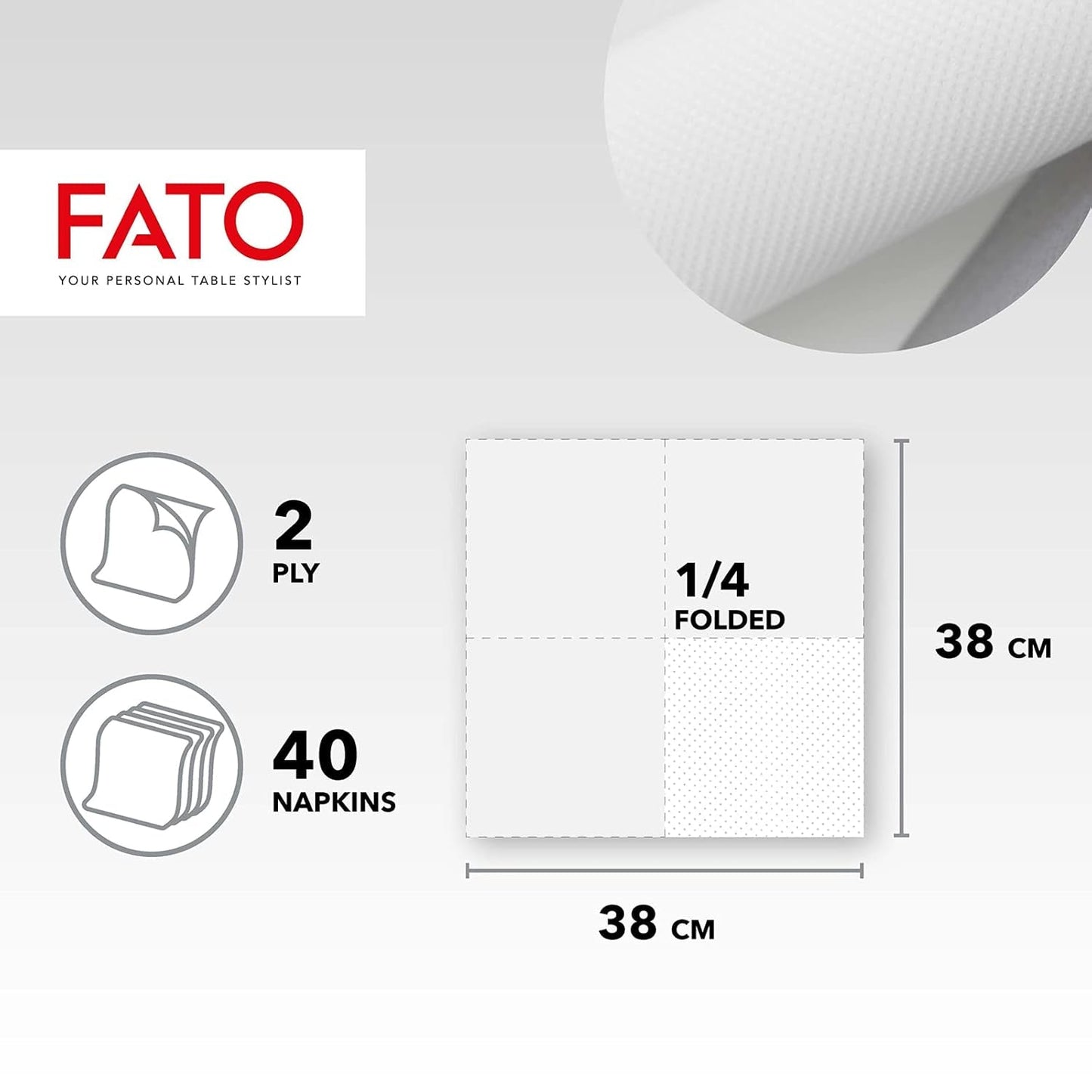 , weiche und zarte Einweg-Papierservietten, 40 Stück, Serviettengröße 38 x 38, in 4 gefaltet, 2 Schichten, weiße Farbe, 100 % reines Zellulosepapier, FSC-Zertifikate (3er-Pack)