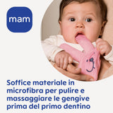 MAM Kaninchen-Beißring, Mikrofaser-Mundpflegehandschuh, 0+ Monate, Rosa
