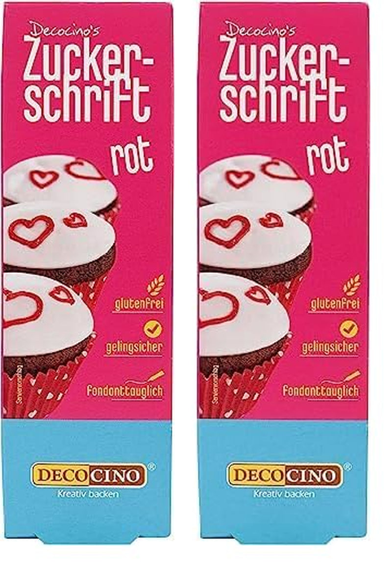 Decocino Red Sugar Lettering – Schriftzug mit Lebensmittelfarbe – Praktische Tube zum Beschriften von Fondant und Zuckerguss – Backdekorationen für Kuchen, Torten und Cupcakes! (2er-Pack)