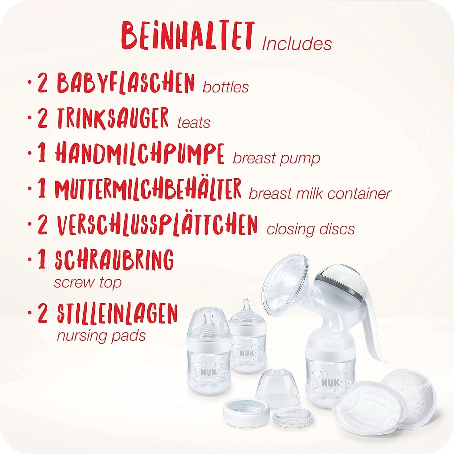NUK Nature Sense Handmilchpumpe | Stillset mit manueller Milchpumpe, Flaschen und Stilleinlagen Ultra Dry Comfort | 6 Stück Babynahrung und Stillzubehör Naty Shop