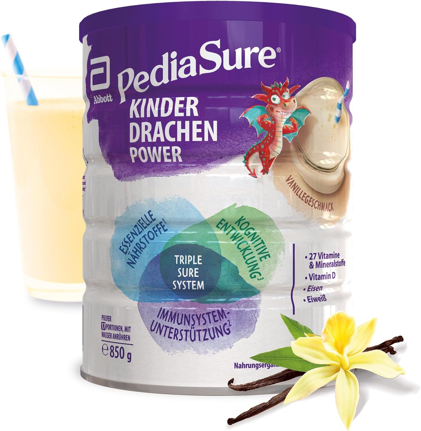 Pediasure Dragon's Power, Nahrungsergänzungsmittel für Kinder ab 1 Jahr, 27 Vitamine und Mineralien Naty Shop Vanille