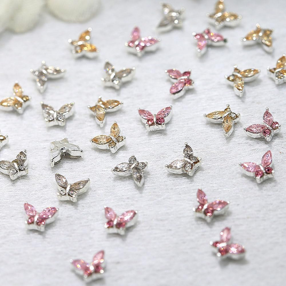 Mini Schmetterling Zirkon Nagel Schlüsselanhänger Y2K Weiß Champagner Rosa Strass Kristall Schmetterling Schlüsselanhänger Nägel 3D Schmetterling Nageldesign Schlüsselanhänger Schmetterling Nägel Dekoration Nail Art Schlüsselanhänger Nagelzubehör