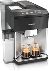 Siemens EQ500 Espressovollautomat TQ513D01, viele Kaffeespezialitäten, Milchaufschäumer, integrierter Milchbehälter, automatische Dampfreinigung, 1500 W, Natural Light Silver/Piano Black