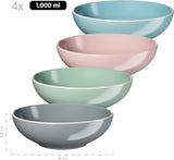 MÄSER 934006 Serie Elissa, modernes Geschirrset für 4 Personen in farbigen matten Glasuren mit weißem Rand, 16-teiliges Kombinationsset, Steinzeug, mehrfarbig, grau, türkis, rosa, grün