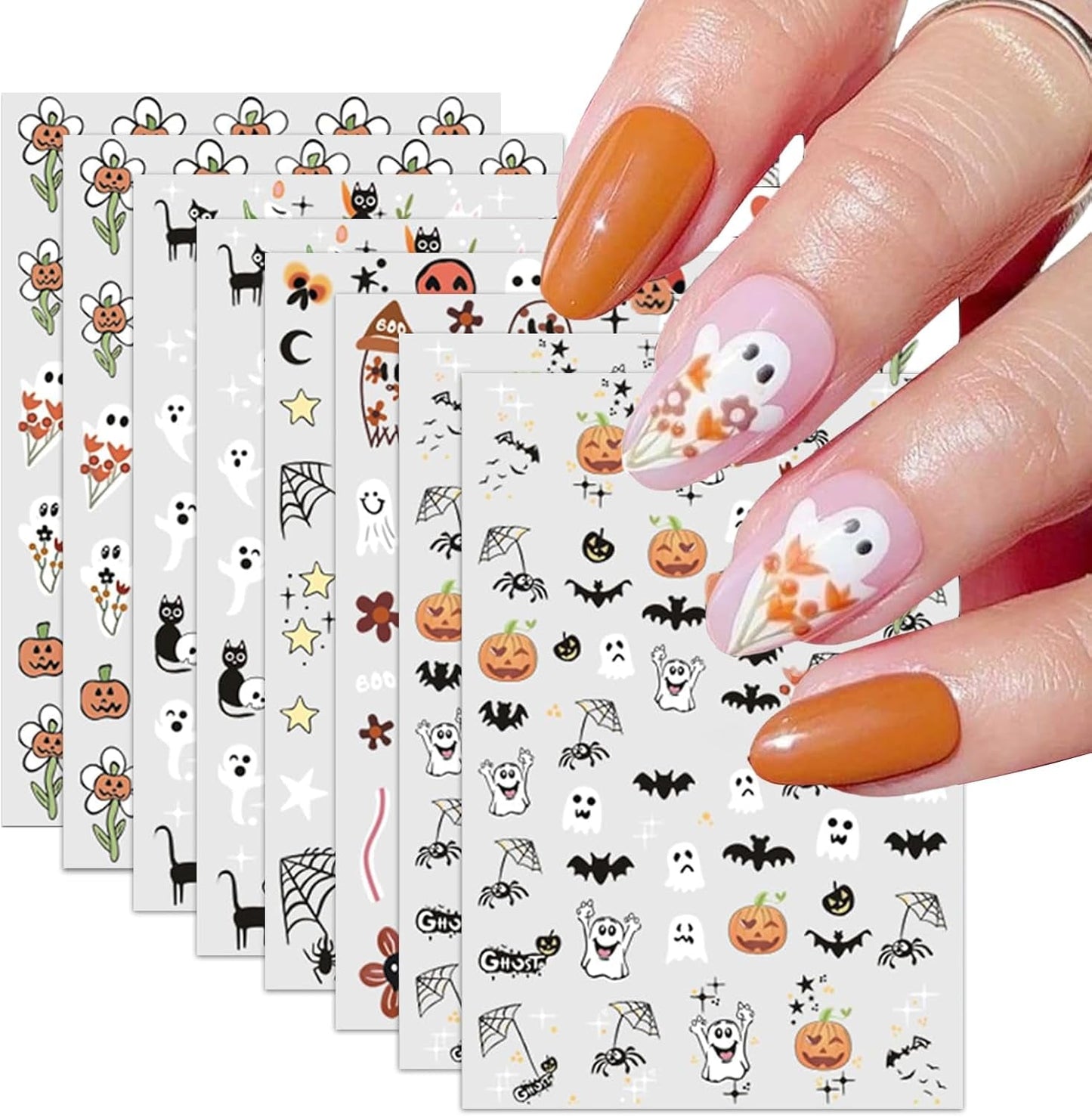 Nagelsticker Halloween, 8 Blätter Halloween Nagelsticker, Kürbis Nail Sticker, Nail Art, Nagel Charms, Nagel Zubehör, Nageldesign, Weihnachten (Typ A)
