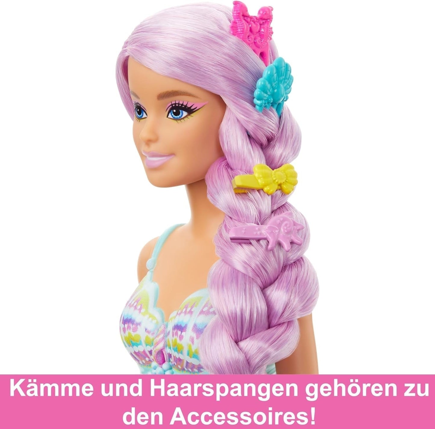 Barbie-Meerjungfrau-Puppe – mit langen rosa Haaren und individuellen Styling-Accessoires, einschließlich Bürste, hübscher Muschel und rosa Flossen, für Kinder ab 3 Jahren, HRR00 Naty Shop Dolls