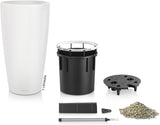 Pflanzgefäß LECHUZA Rondo Premium 32 Mattweiß | Pflanzsäule mit Bewässerungssystem, Wasserstandsanzeige und Pflanzeinsatz | Mattes Finish | Ø 32,5 x 56,5 cm | 15786