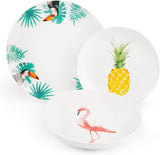 Excelsa Tropical Geschirrset, 18-teilig, Porzellan, weiß mit Dekoration