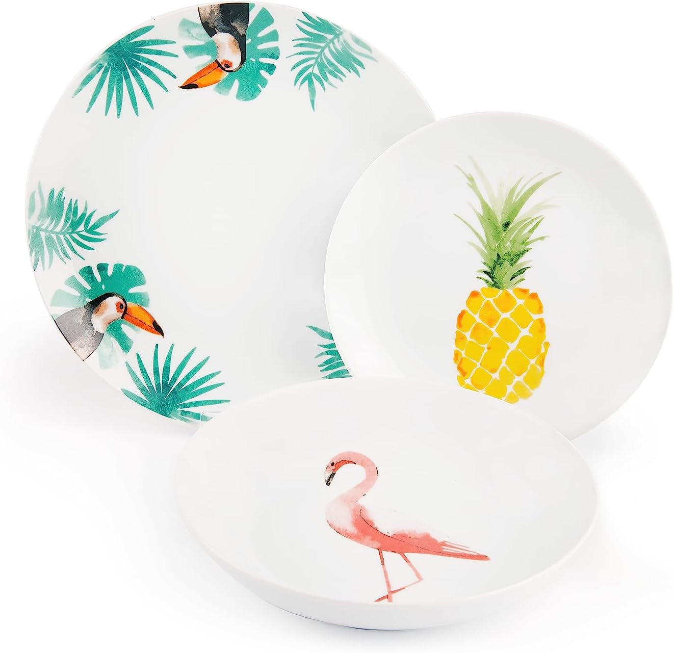 Excelsa Tropical Geschirrset, 18-teilig, Porzellan, weiß mit Dekoration