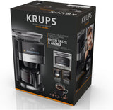 Krups Espressomaschine KM8328 Mahlen mit Mahlwerk | 24-Stunden-Timer | Getreidebehälter 180 g | Fassungsvermögen 1,25 l für bis zu 15 Tassen Kaffee | Automatische Abschaltfunktion | 3 Mahlgradeinstellungen | Schwarz