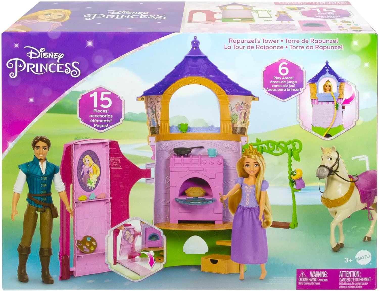 Disney Princess HMV99 – Beweglicher Rapunzel-Puppen- und Spielturm mit rundum Spaß, 6 Spielbereichen und 15 Zubehörteilen, inspiriert vom Disney-Film, Spielzeug für 3-jährige Puppen Naty Shop Dolls